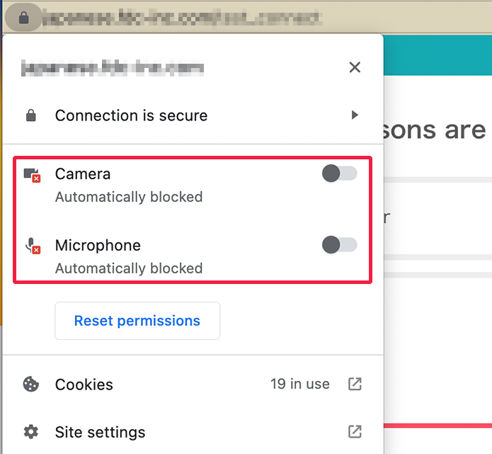 Camera and microphone permission settings